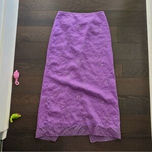 Vintage Ann Taylor Purple Embroidered Linen Maxi Skirt